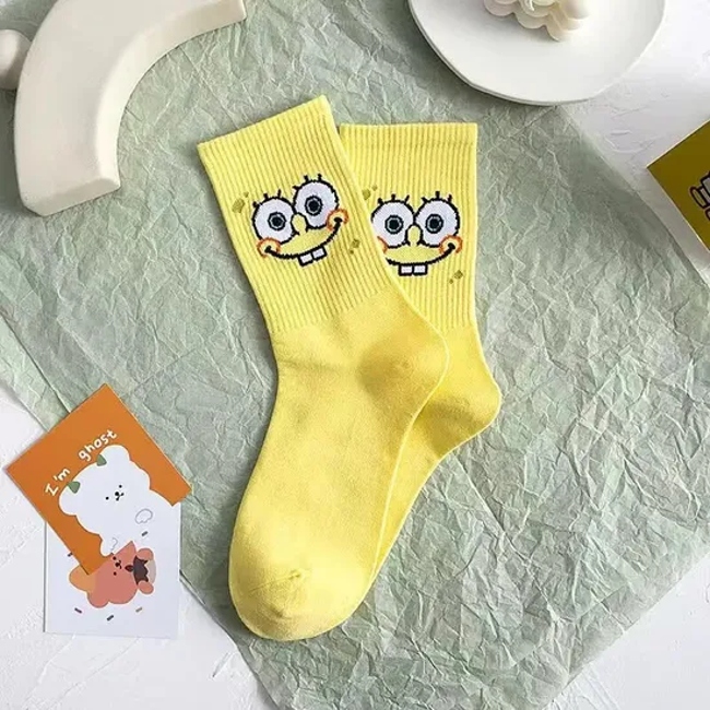 Socks Men′s Spring and Summer Thin Section MID-Calf Cotton Socks Sweat, Oduor and Anti-Slip Long Socks Cartoon Quirky Couple Casual Socks