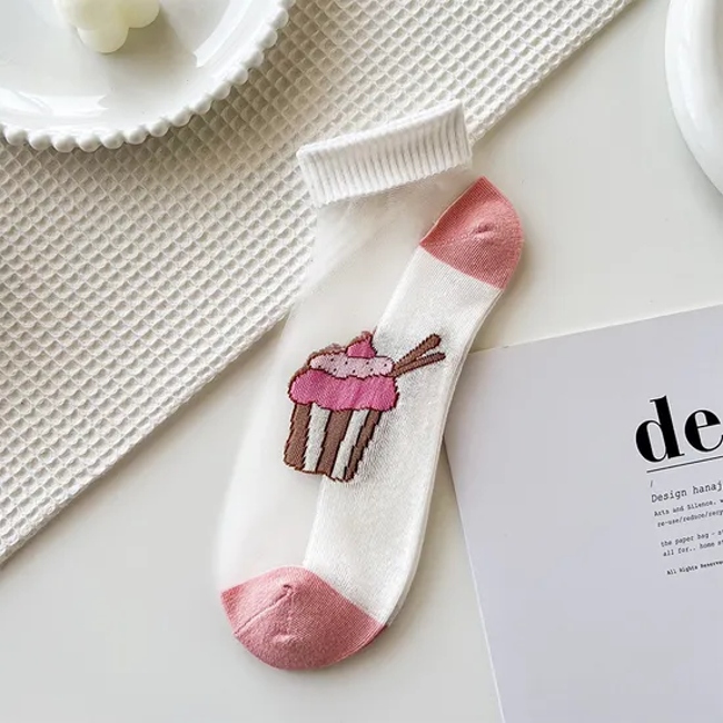 Spring and Summer New Socks Women′s Short Socks Japanese College Style Pink Tieka Socks Glass Silk Invisible Shallow Mouth Socks