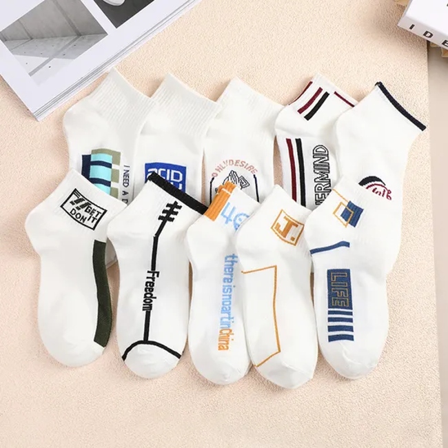 Socks Men′s Spring and Summer Trendy Sports Short Socks College Style Student Boat Socks Knitted Printed Korean Hundred Low Socks