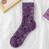 Four Seasons Japanese Retro Purple Flower Stereo Embossed Trendy Versatile Personalized Flower Pattern MID-Calf Socks