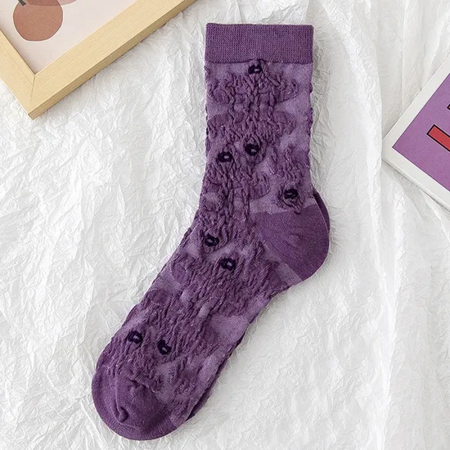 Four Seasons Japanese Retro Purple Flower Stereo Embossed Trendy Versatile Personalized Flower Pattern MID-Calf Socks