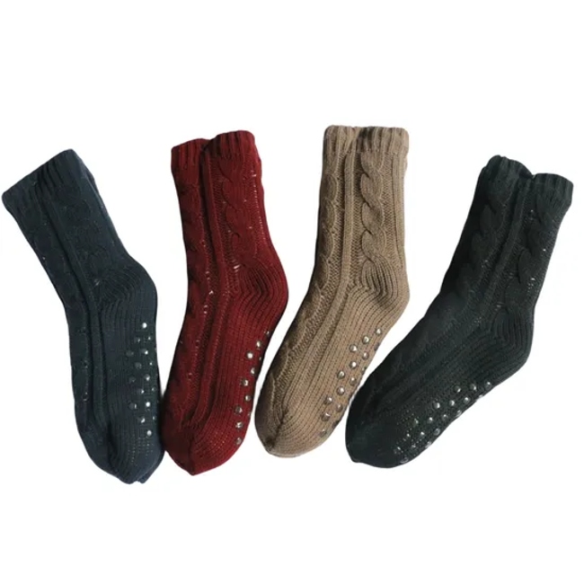Winter Warm Thermal Fuzzy Fluffy Plush Sherpa Fleece Lined Cozy Antiskid Slipper Indoor Home Floor Socks with Grippers