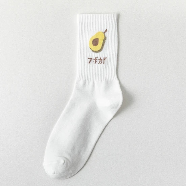 Ladies Cotton Socks Summer Green Fruit MID Calf Cute Socks