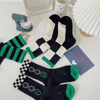 Customized Checkerboard Socks, Men′s and Women′s Pure Cotton Retro Green Sports Long Socks, Striped Smiling Face Combination Socks