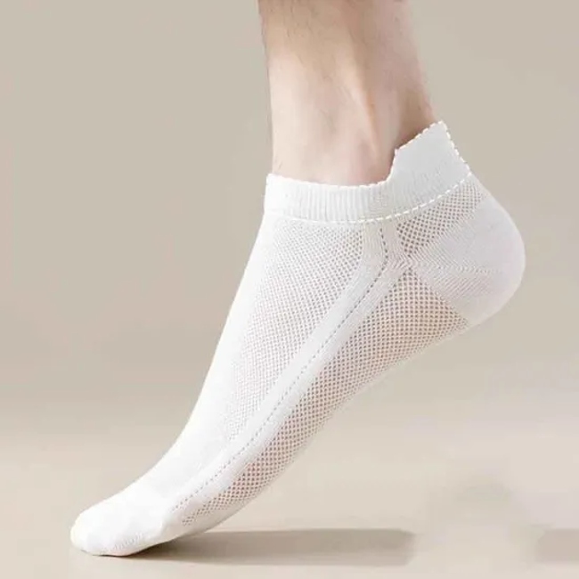 Men′s Summer Thin Sweat-Absorbing and Anti-Drop Heel Socks, Solid-Color Cotton Socks, Sports Mesh Breathable Low-Top Men′s Short Socks