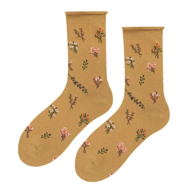 Cotton Soft Women Ladies Girls Ankle Long Socks Floral Pattern Fashion Colors Casual Party Socks