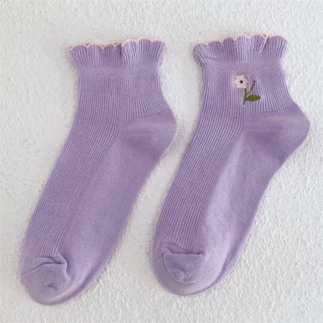 Wholesale Korean Socks Cute Ankle Cotton Lovely Frill Short Socks