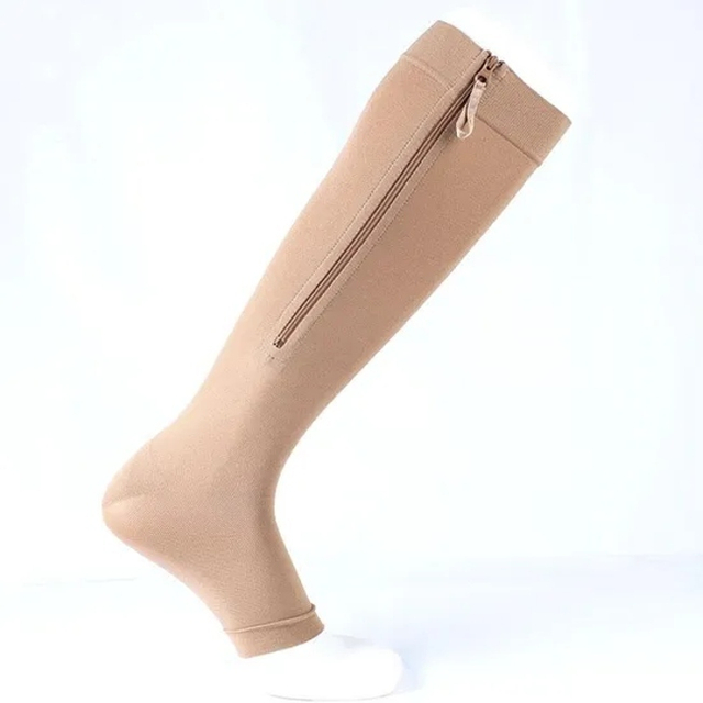 Open Toe Knee High Stocking Compression Socks with Zipper