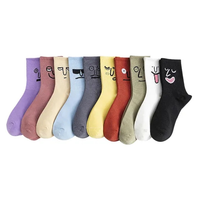 Wholesale Solid Color Casual Knit Tight Print Cotton Cute Funny Emotion Socks
