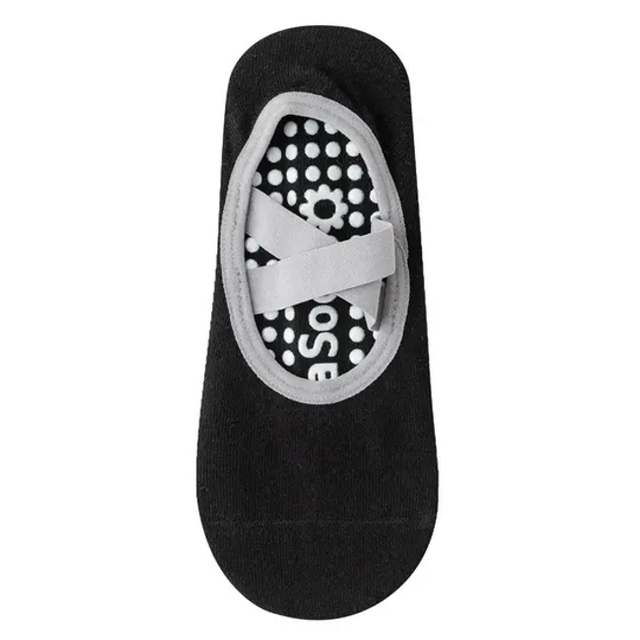Non-Slip No Show Yoga Socks with Cross Elastic Straps, Ideal for Pilates, Barre, Floor Exercises, Ballet, Stretching, and Studio Workouts