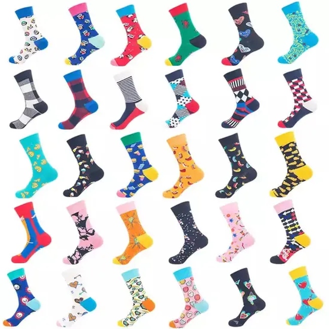 Custom Wholesale Fashion Colorful Patterns Animals Fruit Plant Cute Cool Crew Men Women Happy Socks Unisex Organic Cotton Funny Socks