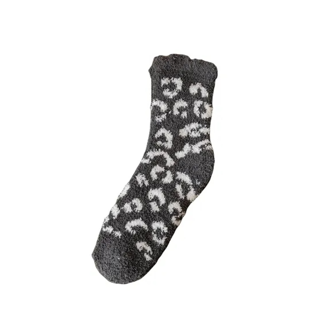 Winter Warm Thermal Fuzzy Fluffy Sherpa Cozy Indoor Home Floor Slipper Fashion Leopard Pattern Women Socks