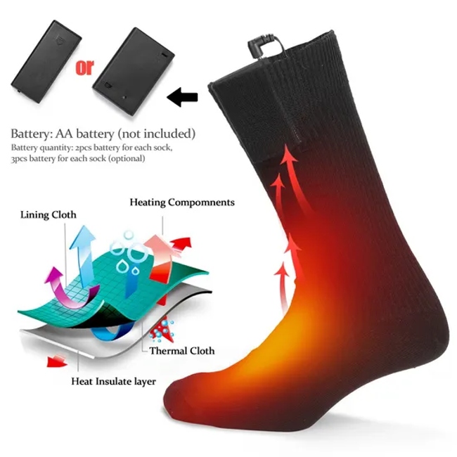 Battery Heated Socks for Cold Weather - Electric Foot Warmer for Hunting, Skiing, Camping (1 Pair, Includes 3 Batteries)