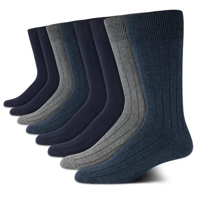 Custom Logo 100% Cotton Double Needle Solid Comfortable Mens Dress Crew Socks