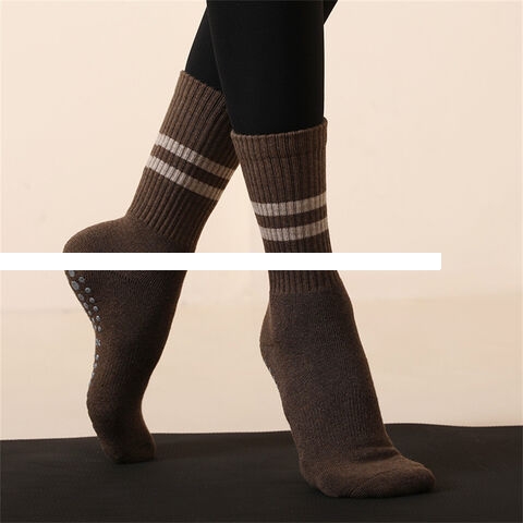 Factory Cheap Ginger All Season Cotton Anti Slip Compressed Two Strips Tube Pilates Daily Sports Socks