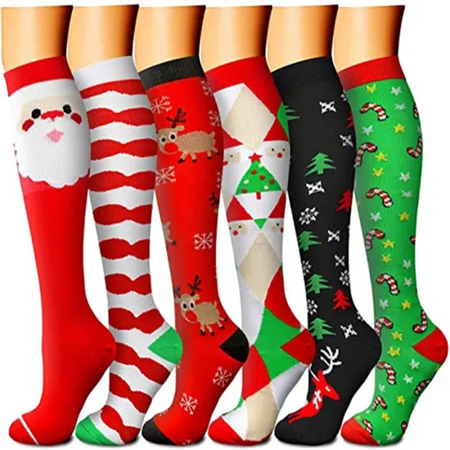 Wholesale High Quality Custom Women′s Fitness Christmas Socks Running Sport Cartoon Workout Wear Compression Socks