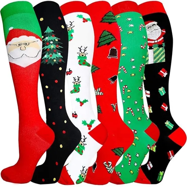 Wholesale High Quality Custom Women′s Fitness Christmas Socks Running Sport Cartoon Workout Wear Compression Socks