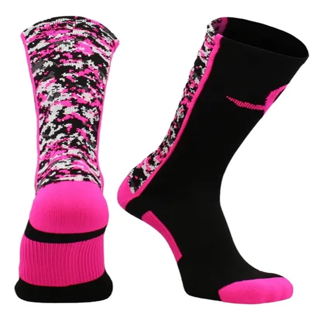 Breast Cancer Awareness Pink Ribbon Athletic Camo Socks+ Wrist Sweatbands