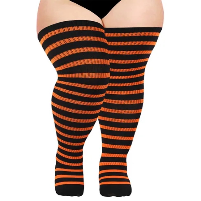 Halloween Socks for Ladies with Extra Fat Pressure Socks Striped Over-The-Knee Thigh-High Socks