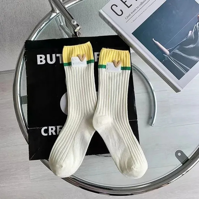 Dopamine Color Wear Socks Women Cotton Double Needle Thin Summer Double Patchwork Color Matching MID Cylinder Tide Socks Niche Models Socks