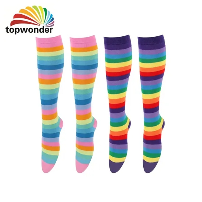 Customize All Designs of Colorful Rainbow Sock Striped Sock Over Knee High Sock in Many Colors, Sizes and Material