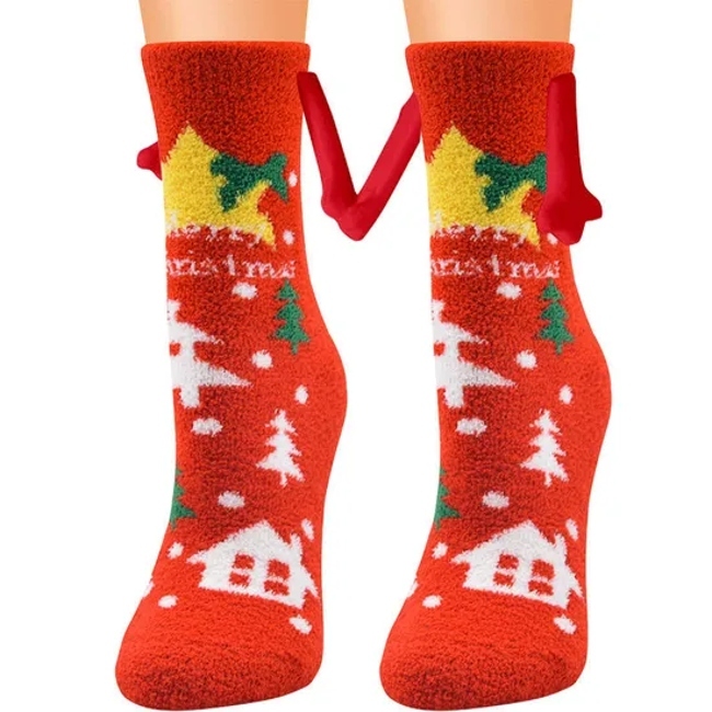 New Coral Velvet Christmas Warm MID-Tube Socks Couple Magnetic Holding Socks
