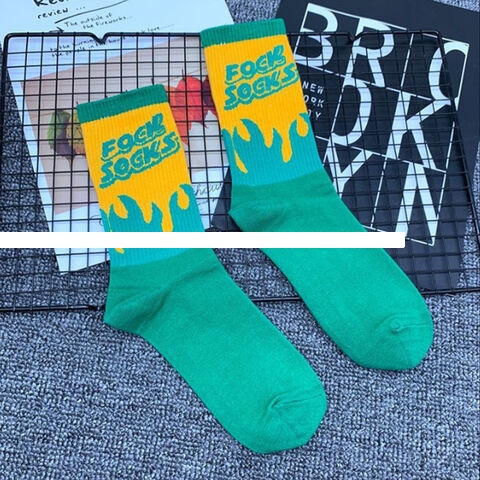 Hot seller Customised Crew Socks Unisex Flame Letter Pattern Custom Logo Cotton Sport Socks