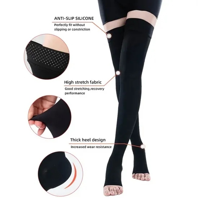Agna Factory Price Nylon Compression Veins Stocking OEM Black Support Medical Stockings Varicose Medical Over Knee Socks 20-30mmhg