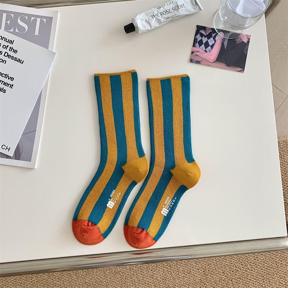fast delivery Colors High Saturation Dopamine Color Striped Ins Trendy Skateboard Sports Style Vertical Striped Mid Length 