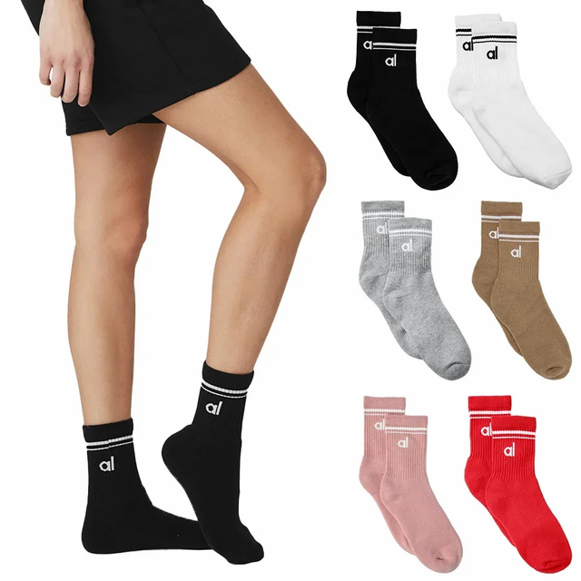 personalize AL Retro Middle Socks Alphabet Sports Socks Pure Cotton Sweat Absorbing Football Socks Outdoor Leisure Yoga Middle 