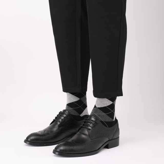 vintage Mens Dress Socks Plus Size,High Quality Combed Cotton Crew Socks,Black Cool Argyle Breathable Casual Socks for 