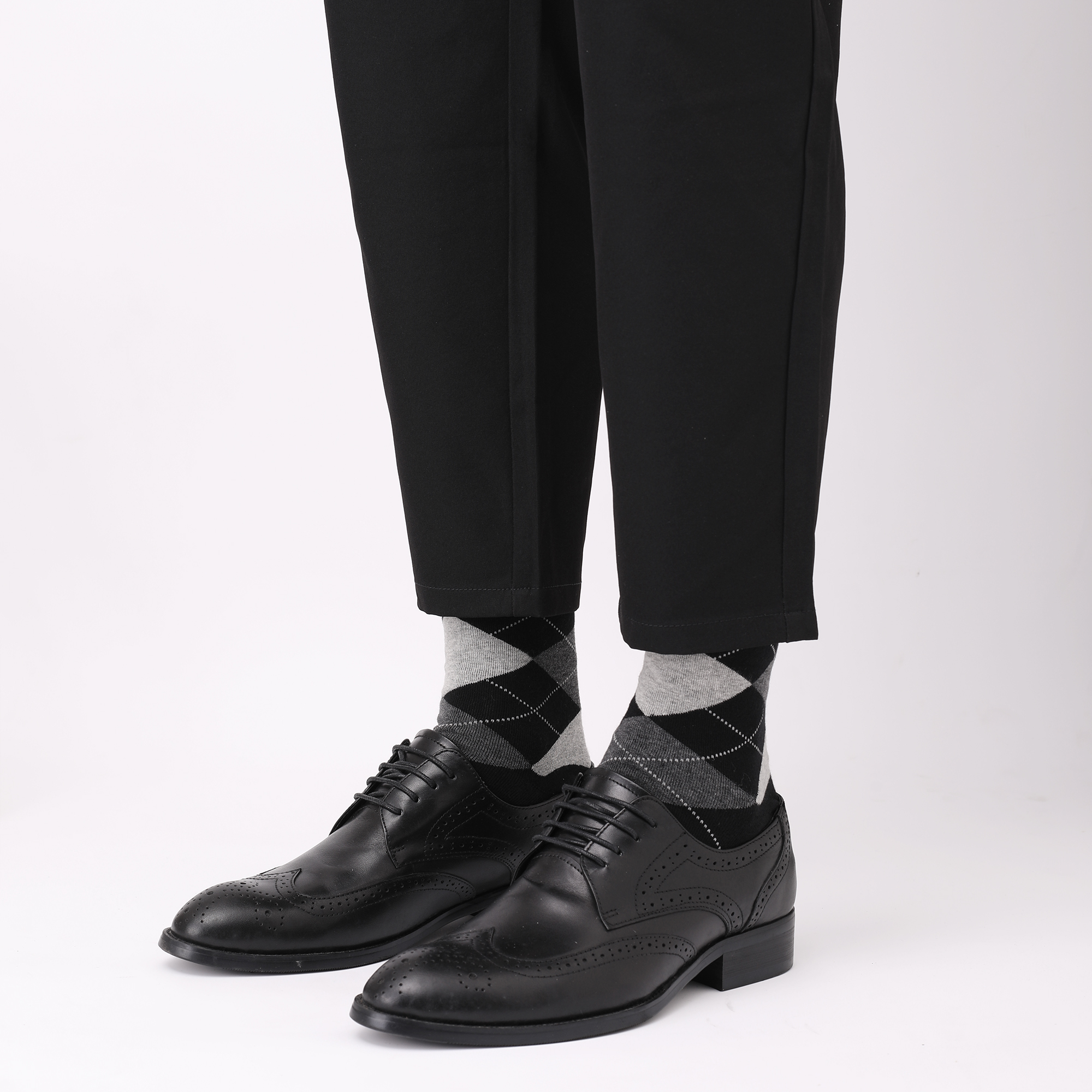 vintage Mens Dress Socks Plus Size,High Quality Combed Cotton Crew Socks,Black Cool Argyle Breathable Casual Socks for 