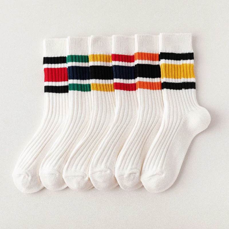 Global Supplier New Fashion Color Block Striped Mid-calf Sports Socks Men Women Breathable Cotton Socks Outdoor Running 