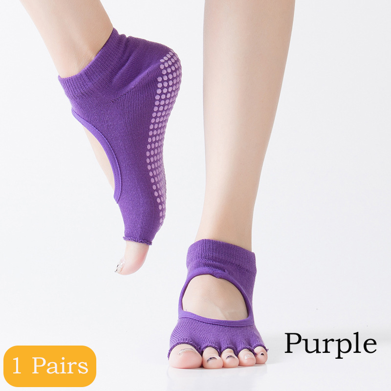 Private Label Yoga Socks Comfort Dot Glue Five-finger Socks Women's Professional Non-slip Pilates Sports Cotton Yoga Split Toe 