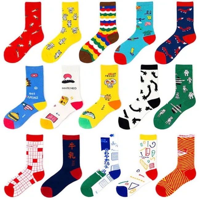 OEM Design Your Own Fancy Novelty Embroidery Sock Men Pattern Logo Chaussettes Customize Cotton Unisex Crew Logo Socks