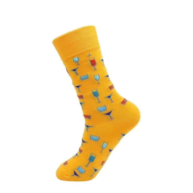OEM Manufacturer High Quality Colorful Happy Novelty Cartoon Animal Fruits Marine Organism Crew Cotton Men Socks