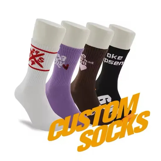 Free Design High Quality Colorful Cartoon Letter Casual Sock Unisex Custom Sports Sock 100% Cotton Crew Socks