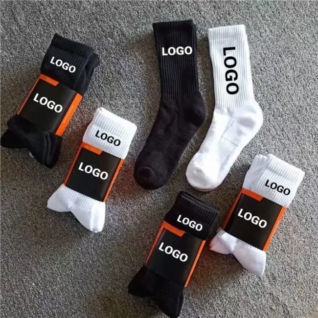Wholesale Custom OEM Logo Basketball Sport Crew Socks Fashion Men Jacquard Street Wear Cotton Women Socks Gift Box Packaging