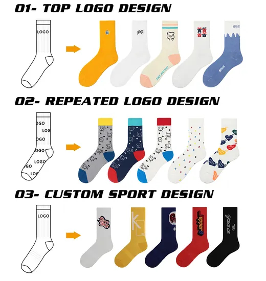 Free Sample OEM Custom Logo Socks Men White Sport Crew Socks