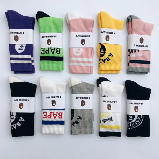 Compression Athletic Bapes Designer Sports Socks Wholesale Custom Cotton for Men Casual Knitted Cartoon Socks Crew Socks Regular