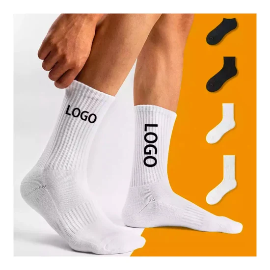 Zhuji High Quality White Socks Custom Logo Design 100% Cotton Wholesale Embroidery Crew Socks