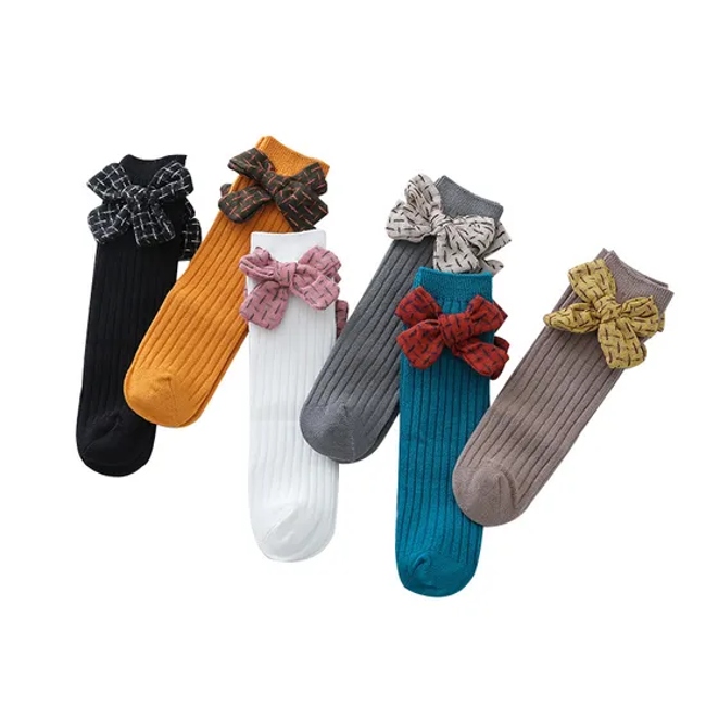 Fashion Four Seasons Wholesale Knee High Bowknot Child Baby Kids Girls Socks