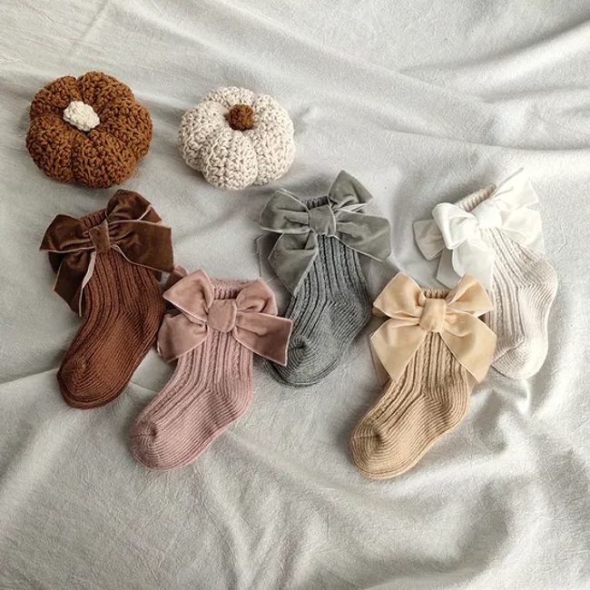 Cozy Custom Logo Big Bow Wool Baby Socks for Fall