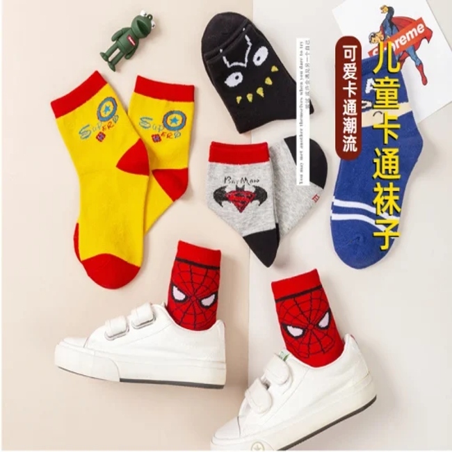 Autumn and Winter Solid Medium Cotton Superman Spider Man Cartoon Big Boy Socks