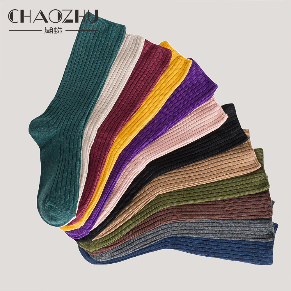 discreet shipping solid ribbed crew socks women mixed color seasons fit loose socks set daily basic 