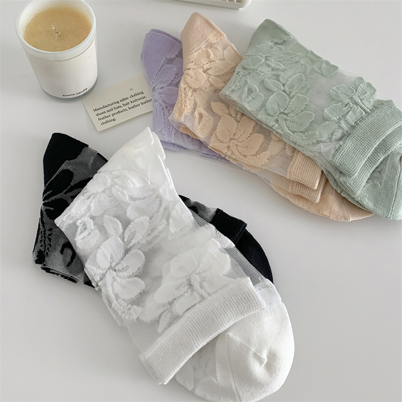 dropshipping Fashion Socks For women Style New Summer Soft Flower Transparent Socks Breathable Thin Soft Ladies Crew Socks 