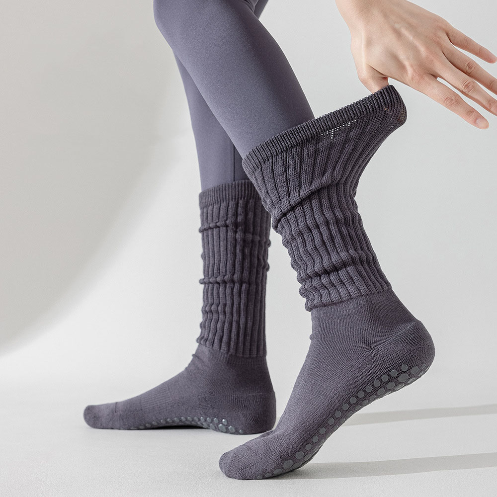 Minimum Order Quantity Yoga Socks Cotton Dot Silicone Terry Non slip women Pilates Grip Knee high Slouch 