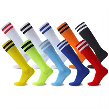 Discount White Black Stripes Football Soccer Socks For Teenages Boys Over the Calf Baseball Rugby Athletic Socks women 