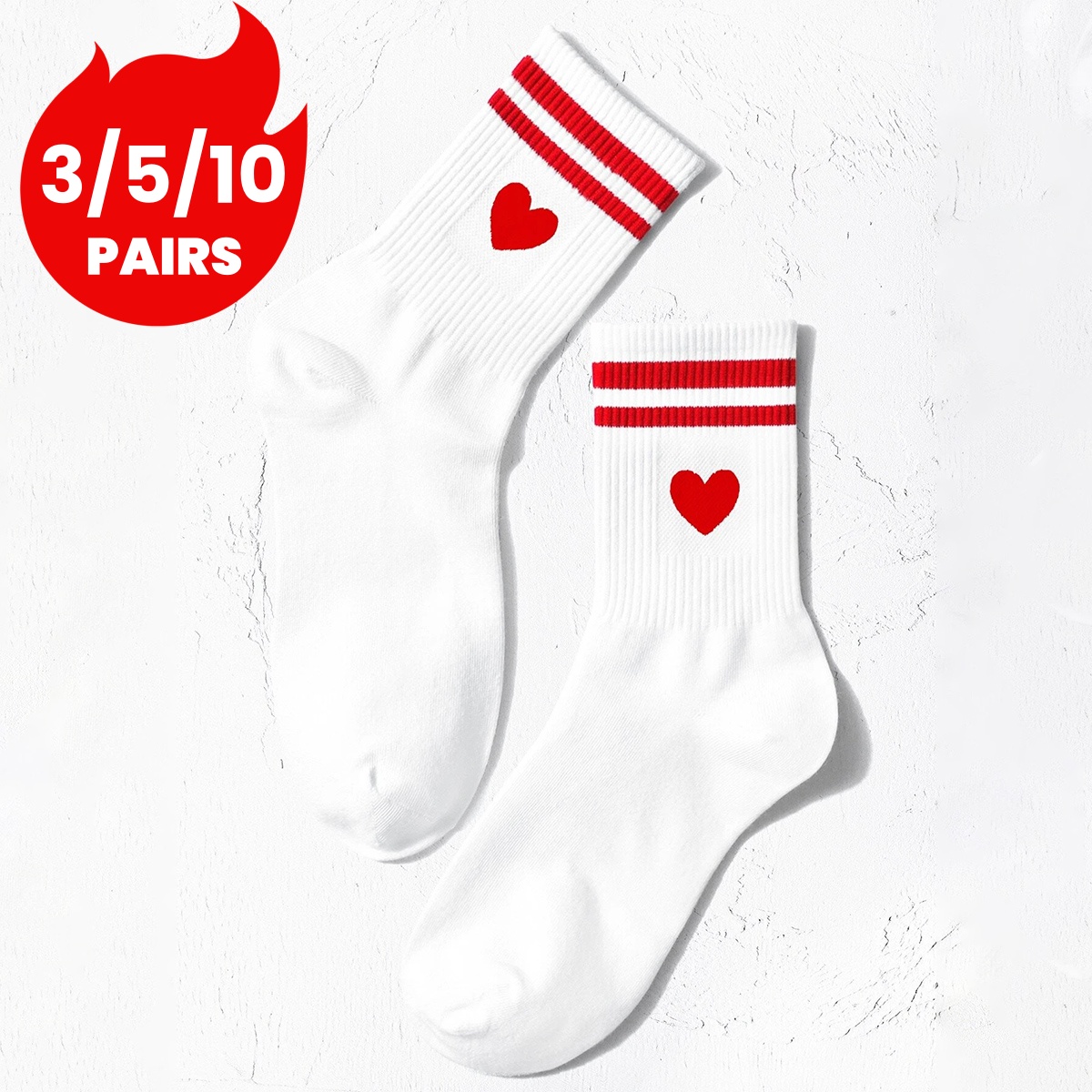 Chinese Brand women s Crew Socks with White Heart and Stripes Comfortable Breathable Moisture Wicking College Sport Style 