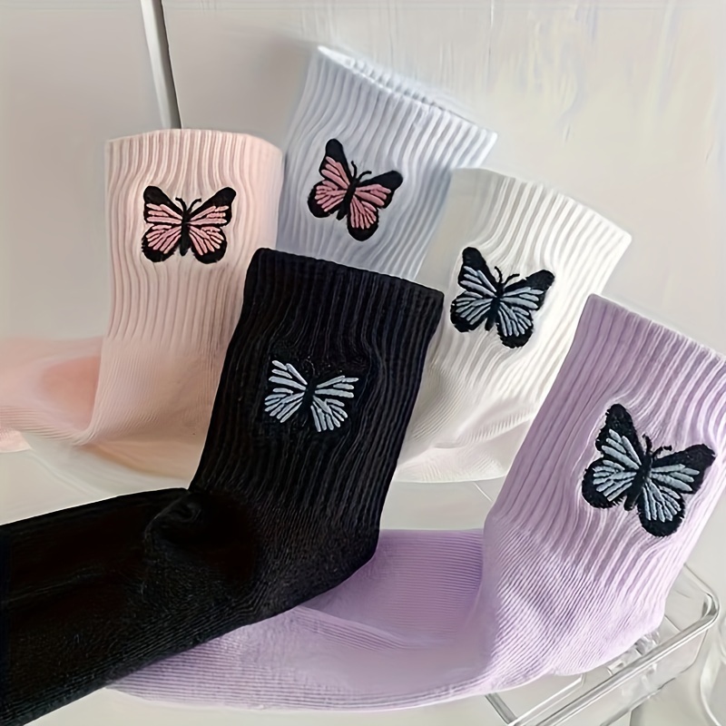 exclusive offers Lot women s Butterfly Embroidery Fashion Crew Cotton 